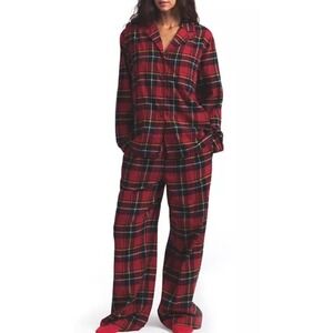 SKIMS Flannel Sleep 2 Piece Set Brick Holiday Plaid Large New With Tags